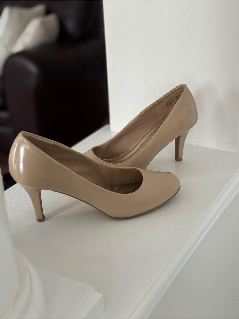 comfort plus by Predictions Beige Round-Toe Low Heel Pumps